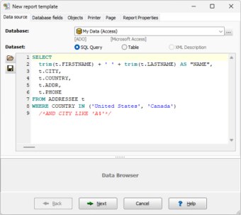 Creating report data source