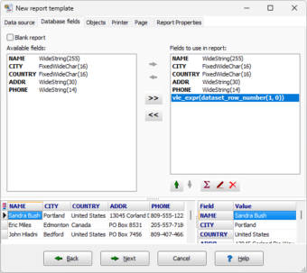 Specifying fields for using in the report