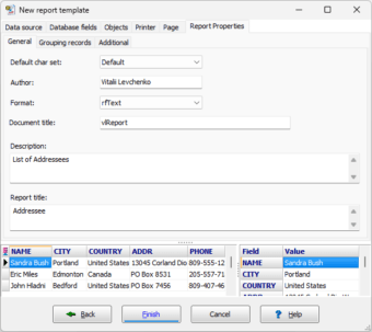 Specifying report properties